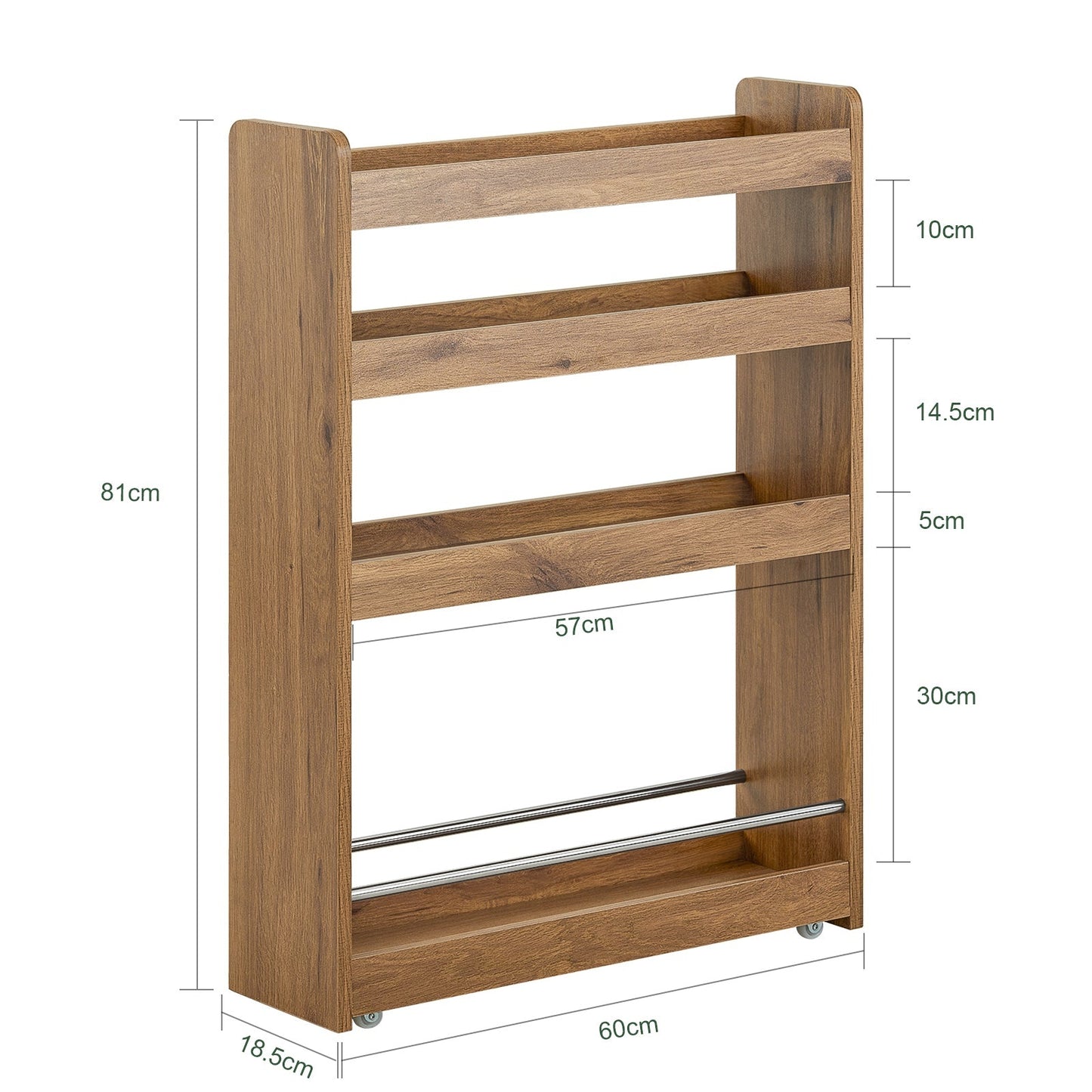 SoBuy Keukenrek 4-Laags op wielen - Max. 20 kg - 60 x 19 x 81 cm - Bruin