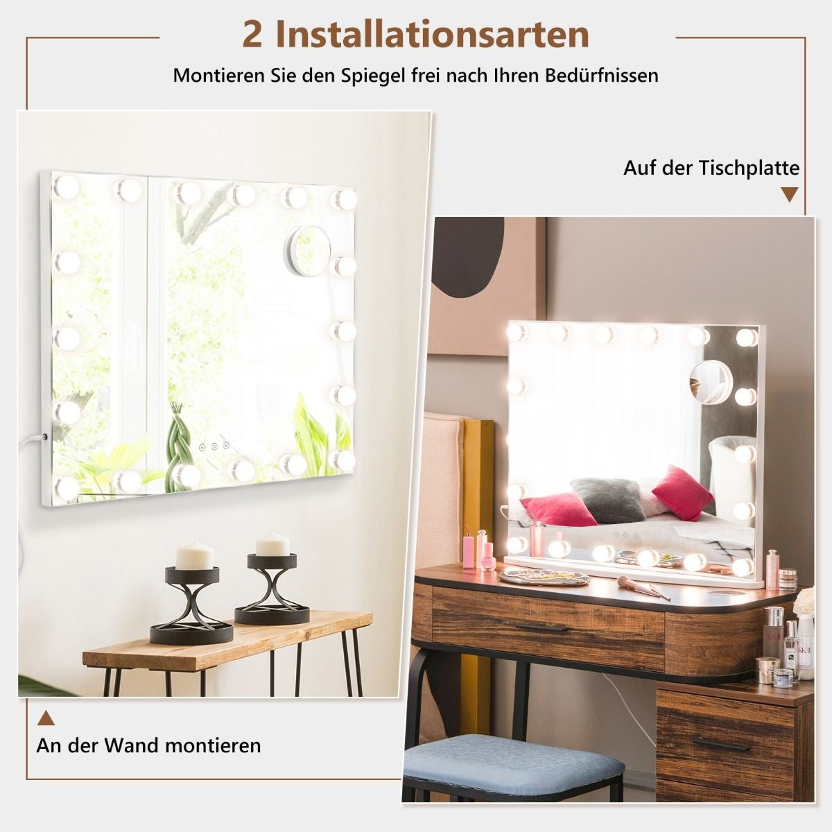Coast Spiegel met Verlichting en Kleine Cosmeticaspiegel - 65 x 14 x 52 cm