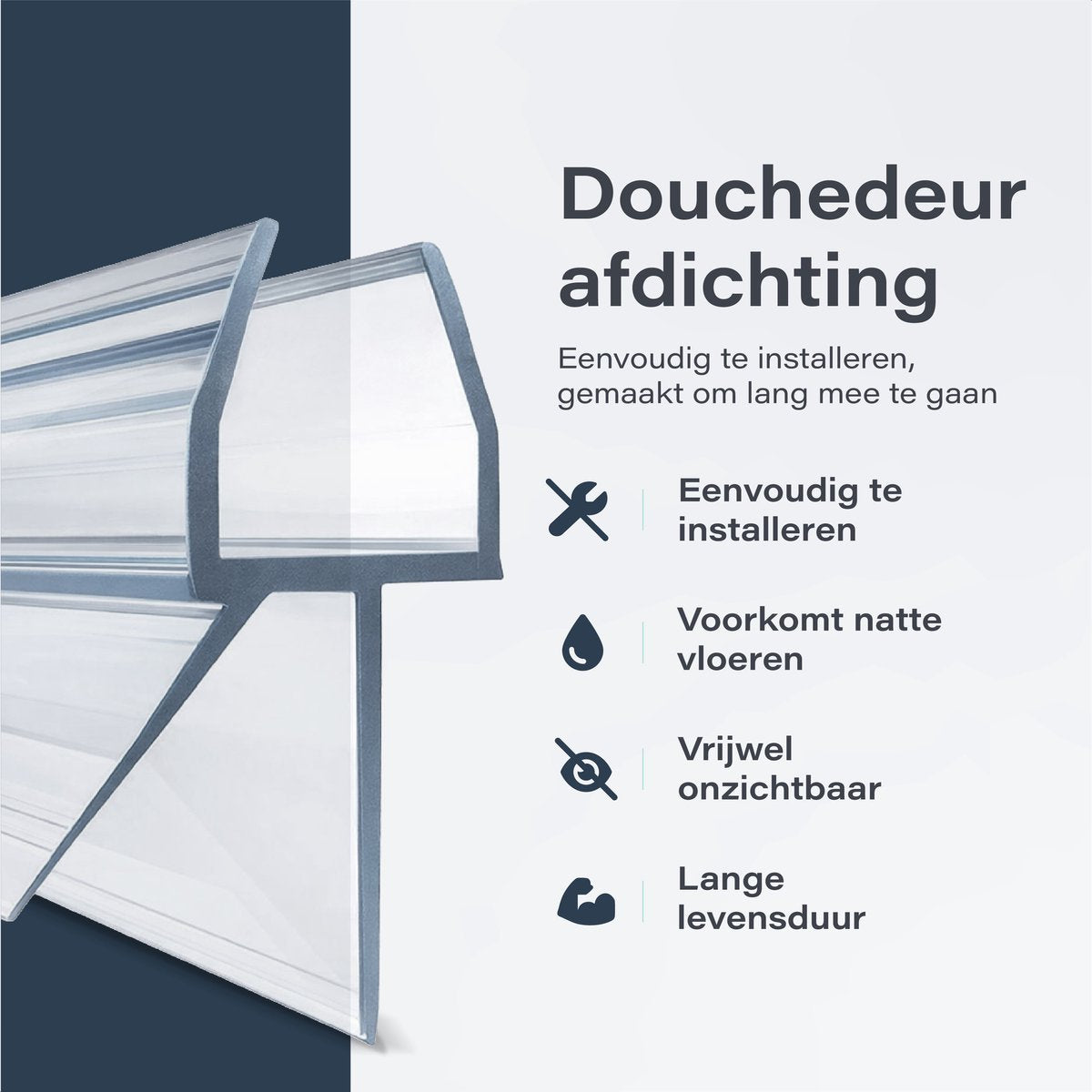 Luft Douchestrips Onderzijde - Set van 2 - Transparant - 100 cm per Strip - Voor Glasdikte 8 tot 12 mm - Op Maat te Snijden