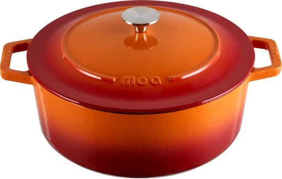 MOA Gietijzeren Braadpan - Inhoud 5,7 liter - 26CM - Rond - Alle warmtebronnen - Ook voor inductie - Gewicht 5,8 kg - C26OR - Oranje/Rood
