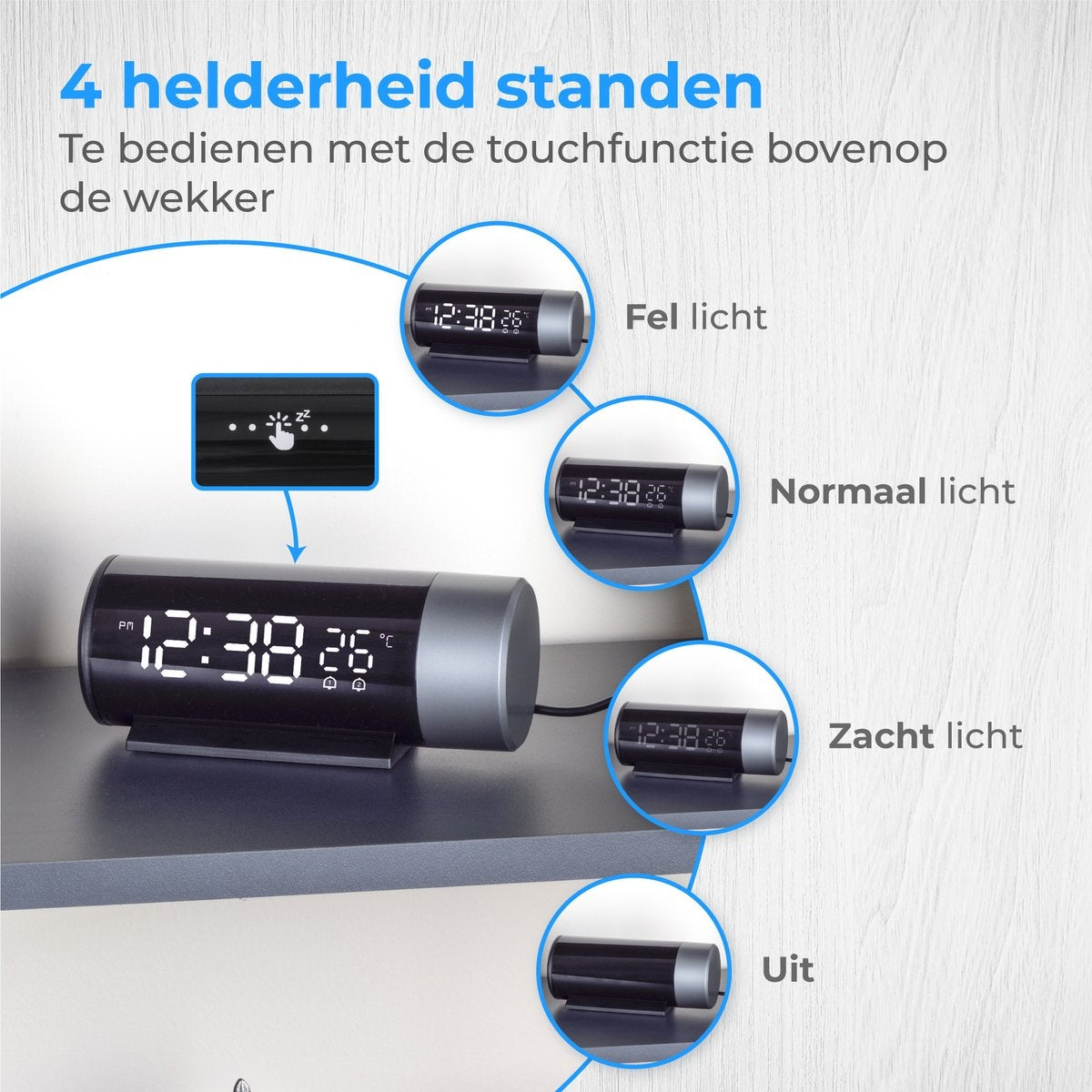 Nuvance Digitale Wekker met Projectie – Dubbel Alarm – Snooze – USB-Oplaadpoort – 15 x 6,8 x 6 cm – Zwart