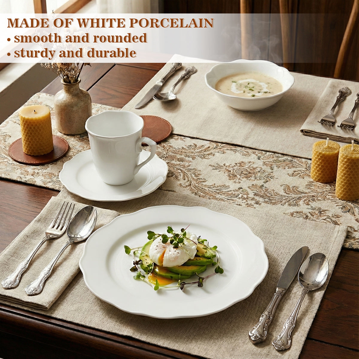Serviesset in lotusbloemvorm - elegante witte keramische borden en kommen