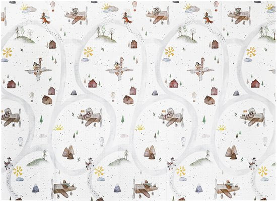NilaFee® - Speelmat Baby - Speelkleed - Anti slip - Opvouwbaar - Opbergtas - 147 x 190 - XPE - CE getest - Waterafstotend - Auto - Vliegtuig - Terrazo Brown