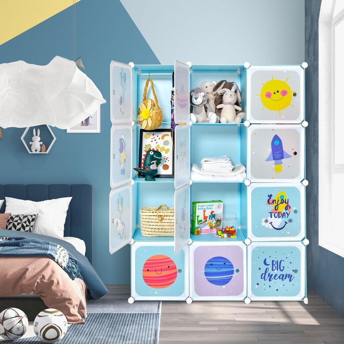 Coast Kledingkast voor Kinderen - 12 Opbergblokken 2 Hanggedeeltes - 107 x 36 x 142 cm - Blauw