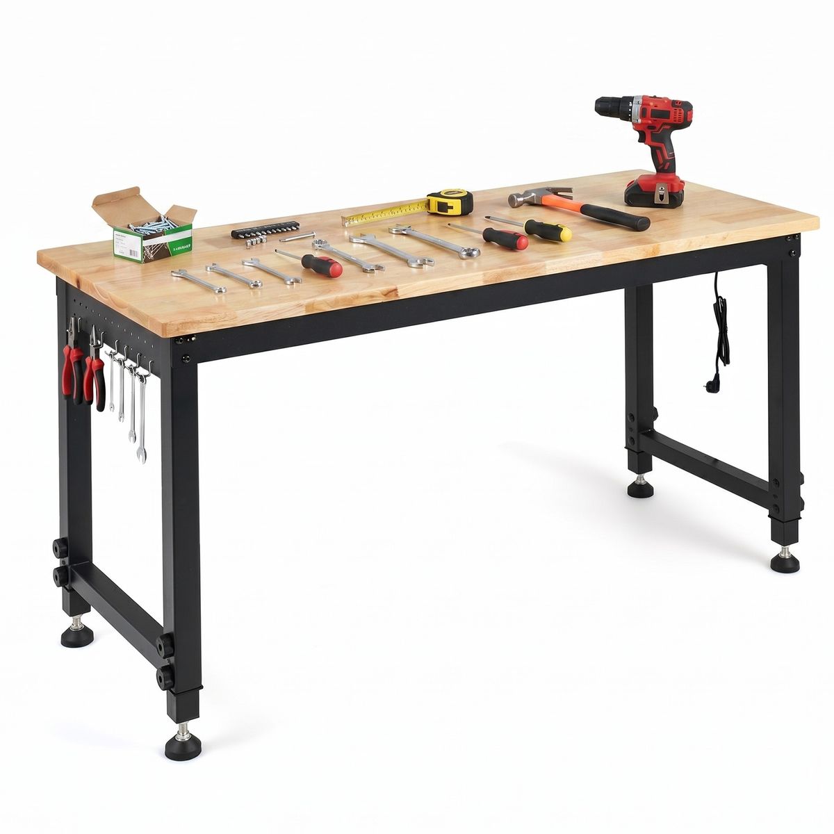 Coast Werkbank - in hoogte verstelbaar - metalen frame met gatenwand - naturel/zwart - 122 x 51 cm