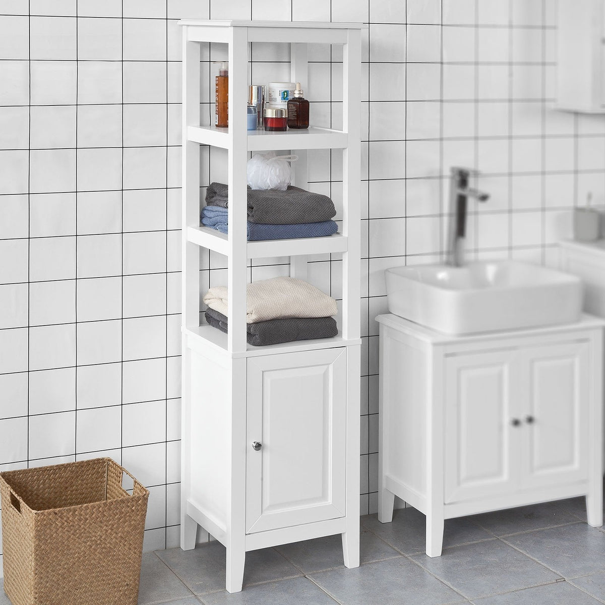 SoBuy Hoge Badkamerkast - 3 Vakken 1 Deur - Wit - 40x150x33 cm
