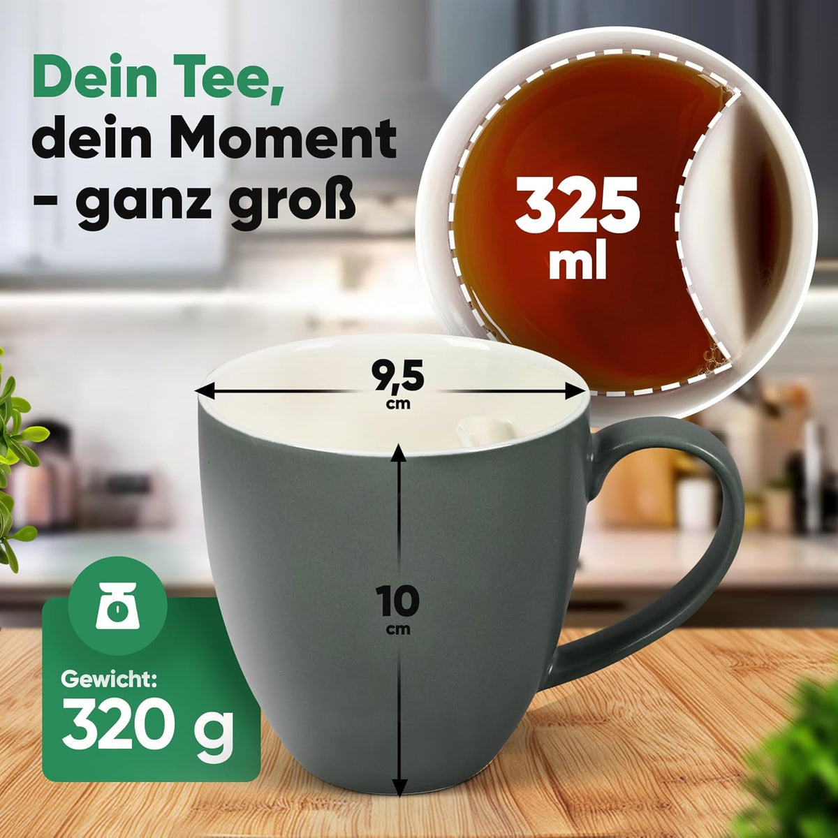 Neighbour's Friend Gepatenteerde theemok grijs met zakjeshouder I Keramische mok groot 325ml I Theemok steengoed I Keramische mok voor thee I Vaatwasmachinebestendige theemokken I Modern design voor theedrinkers