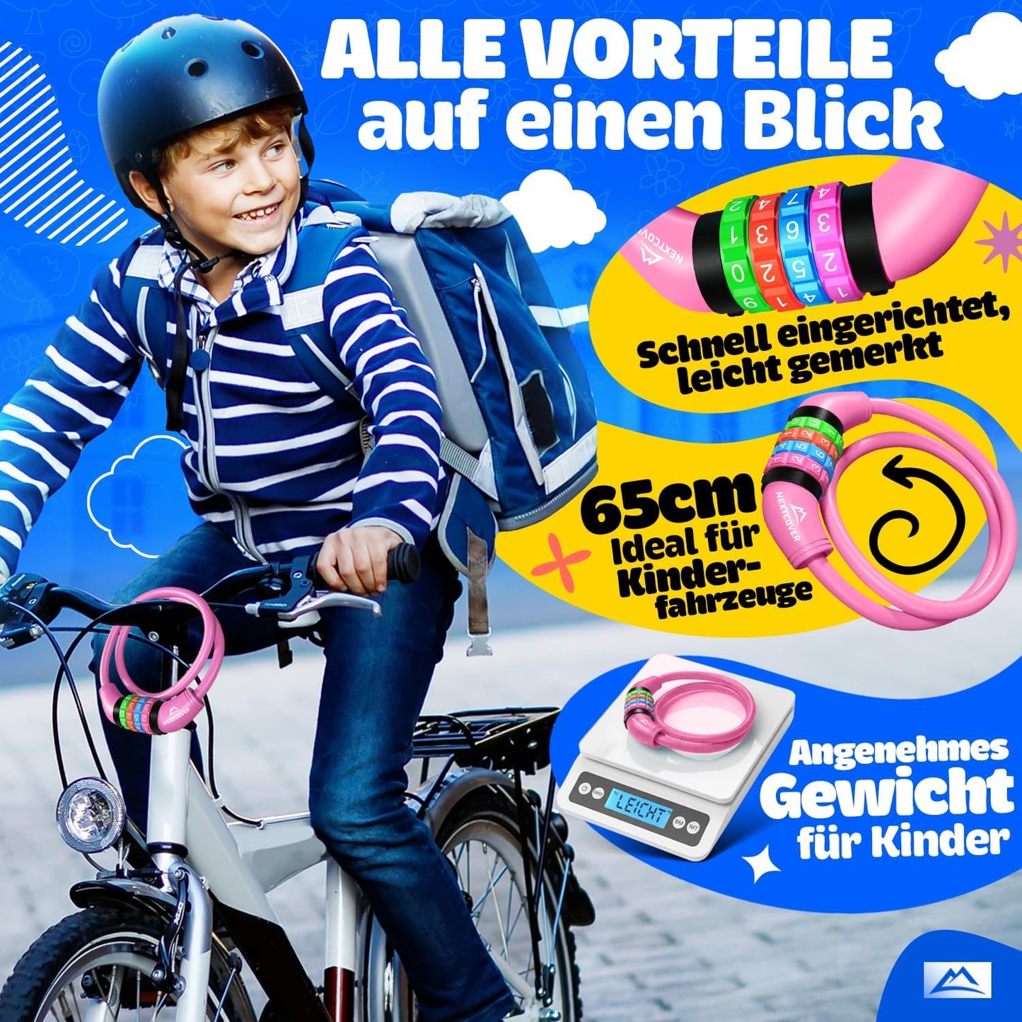 NEXTCOVER® Kinderfietsslot - 4-cijferige cijfercode - Combinatieslot fiets met kleurrijke cijfers - Scooterslot Extra robuust & veilig - Roze