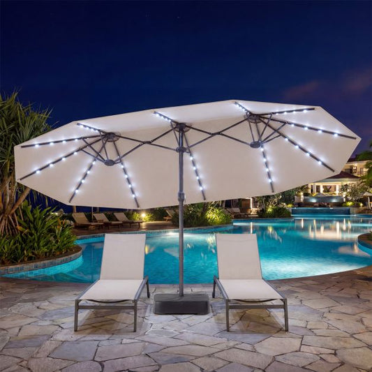 Coast Dubbele Tuinparasol 460 x 285 cm - 48 Solar LED - Inclusief Standaard/Zandzakken