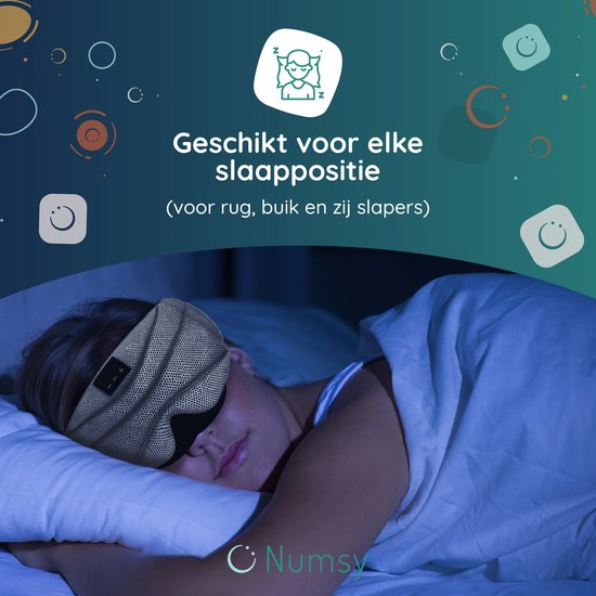 Numsy Slaapmasker met Bluetooth - Batterij vermogen 8 uutjes - 100% Katoen - Lichtgrijs