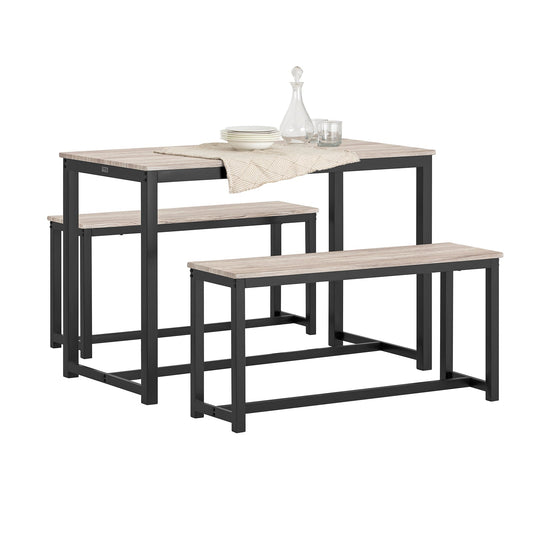 SoBuy 3-Delige Eettafelset OGT25-HN - 2 Banken 1 Eettafel - MDF met Metalen Poten - 110 x 74 x 58 cm - Natuur/Zwart