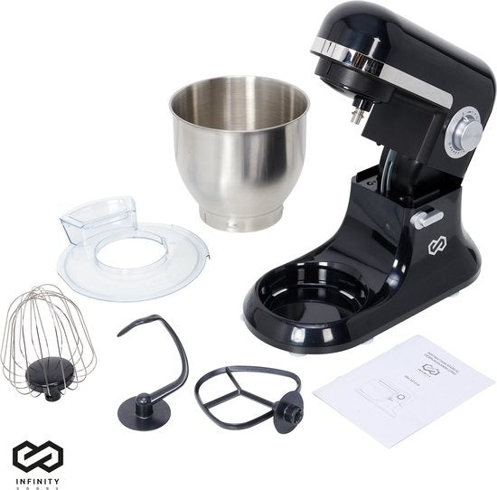 Infinity Goods Keukenmachine - Keukenmixer - 6,5L RVS Mengkom - Keukenrobot - Foodprocessor - Met Accessoires - 1600W - Zwart