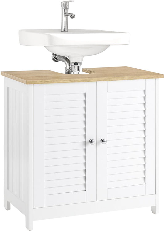 SoBuy Badkamermeubel FRG237-WN - Wastafelonderkast - Lamellendeur - 60 x 35 x 59 cm - Wit