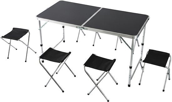Campingtafel - met 4 stoeltjes - inklapbaar - verstelbaar - zwart