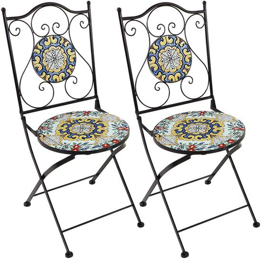 AXI Amélie Bistro Stoelen – Inklapbaar – Klassiek Multikleur – Metalen inklapbare tuinstoelen – Hoge rugleuning – Set van 2 stuks – Mozaïeklook – Ingelegd met keramische tegels – 150 kg draagkracht – Tuin, terras of balkon