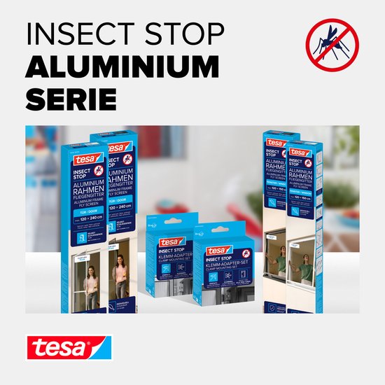 tesa INSECT STOP Aluminium For Doors Frame Fly Screen - hor met aluminium frame, helder zicht, antraciet - 100 x 220 cm