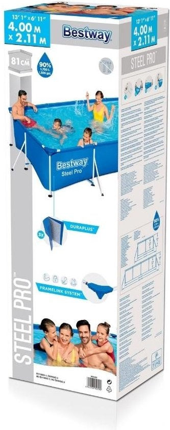 Bestway Opzetzwembad – Rechthoekig Stalen Frame – 5700L Inhoud – 400 x 211 x 81 cm – Blauw
