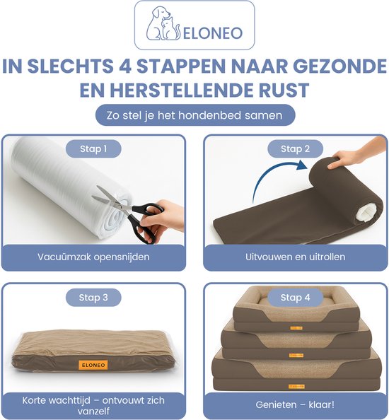ELONEO Orthopedisch Hondenbed – S – Bruin