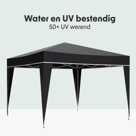 LifeGoods Partytent - Paviljoen - Easy Up - Opvouwbaar - Waterdicht - Met Draagtas - 300 x 300 cm – Zwart