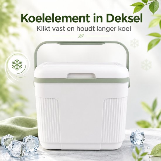 Ceruzo Koelbox 10L – Compact- Koelelement in Deksel – Camping Koelbox –Wit Groen