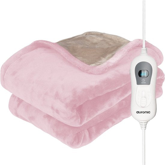 Auronic Elektrische Deken - 200x180cm - Warmtedeken - 2 Persoons - 3 Warmtestanden - Bovendeken - Met Timer - Verwarmingsdeken - Roze