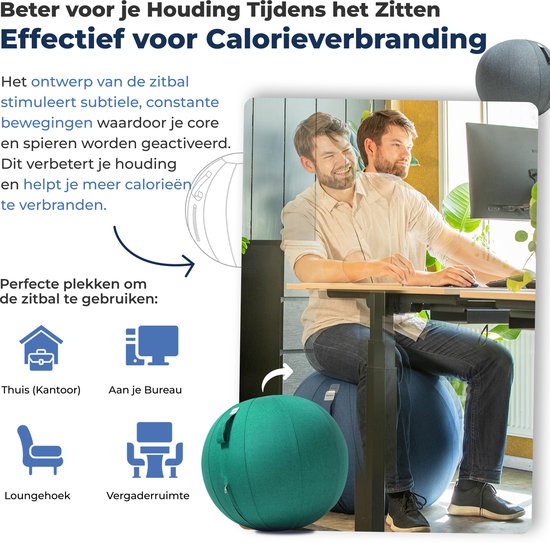 Backerz Zitbal 65 CM - Zitballen met Hoes Linnen - Ergonomische Bureaustoel Kantoor en Thuis - Luxe Yoga Bal - Groen