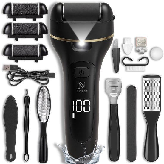 Nuvance Eeltverwijderaars - Pedicureset Electrisch - 18 Delig - Elektrische Eeltverwijderaar - Voetvijl - Professioneel - Zwart