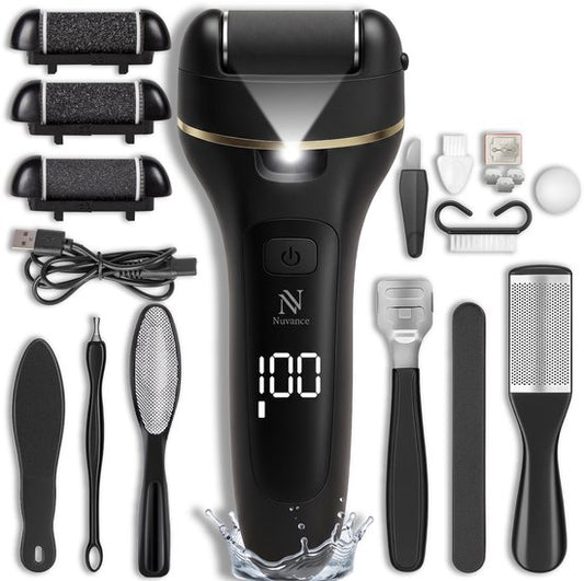 Nuvance Eeltverwijderaars - Pedicureset Electrisch - 18 Delig - Elektrische Eeltverwijderaar - Voetvijl - Professioneel - Zwart