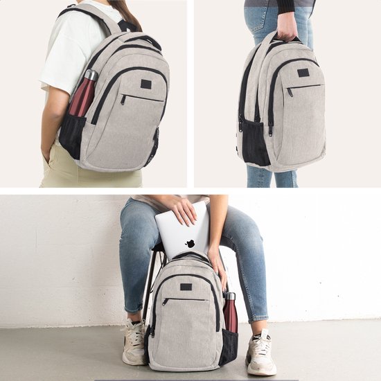 TRVLMORE Rugzak met Levenslange - Rugtas met 15,6 Inch Laptopvak - Schooltas - Spatwaterdicht - Heren en Dames - Jongens en Meisjes - 28L - Champagne