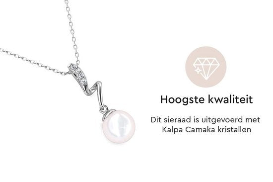 Yolora Dames ketting met Hanger - Parel en Kalpa Camaka Kristallen - Zilverkleurig - 18K Witgoud Verguld - Vrouwen Collier Zilver - Sieraden - Luxe Giftbox - Geschenkdoos - Cadeau doos - Exclusieve Geschenkverpakking - Mooie Cadeauverpakking