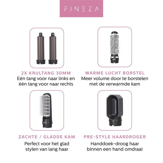 Fineza Multifunctionele Krultang - 5 in 1  - Föhnborstel - Krulborstel - Kort & Lang Haar - 800W - Zwart