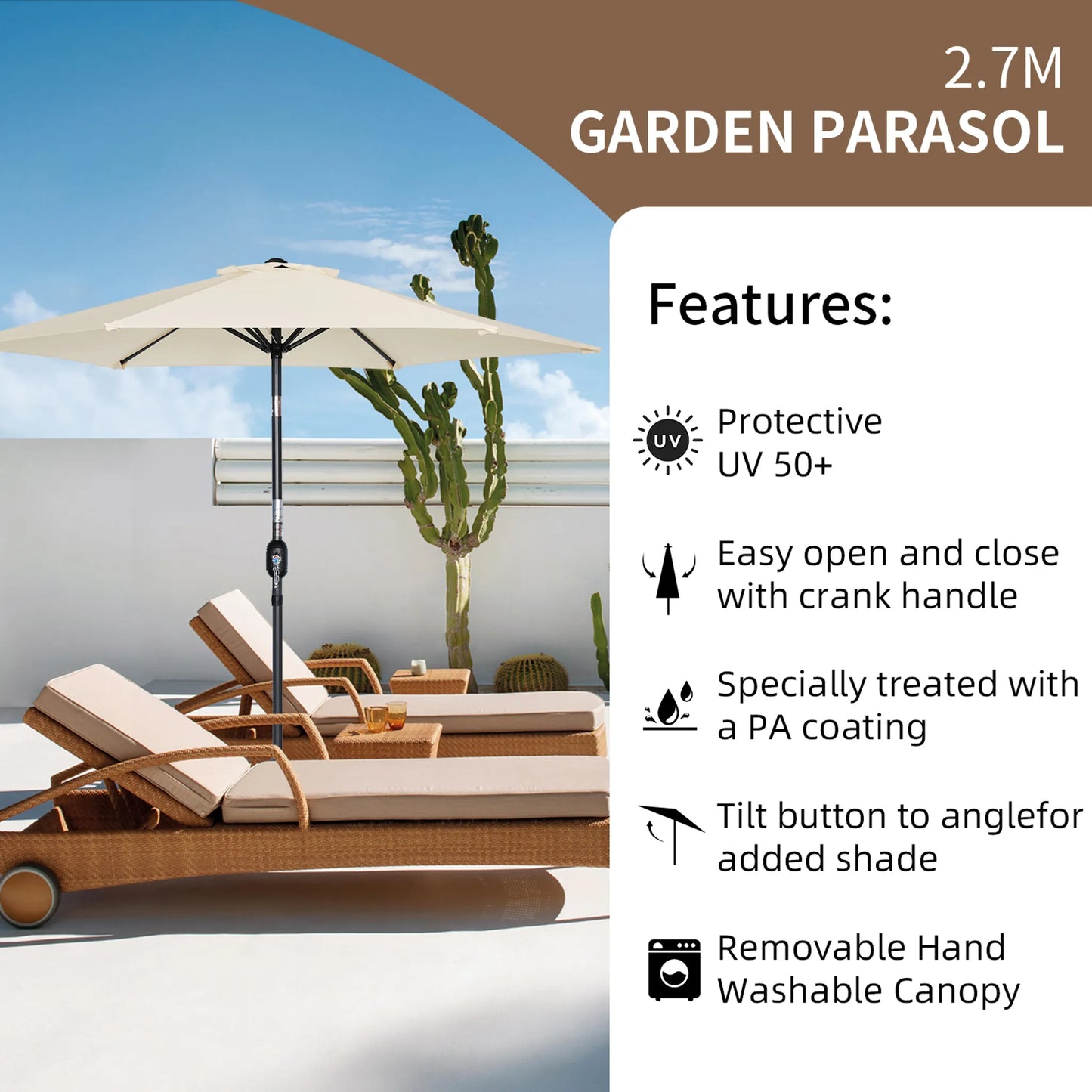 Angel Living Parasol - Ø270 cm - Kantelbaar - Créme