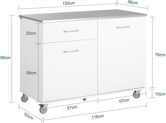 SoBuy FKW117-W Kookeiland - Wit Houtcomposiet met Laden & Deuren
