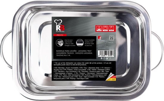 Renberg - Lasagneschaal - Bakvorm - RVS - 32 x 23 x6.3CM - 4 Liter