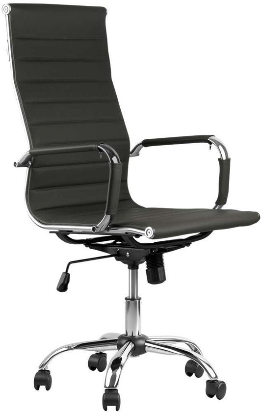 Feel Furniture - Luxe Bureaustoel - Hoge Rugleuning - Donkergrijs met Zilveren Frame
