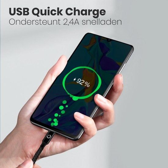 Auronic USB-C kabel - 5M - 2.4A - USB C naar USB-A - Gevlochten Nylon - Zwart