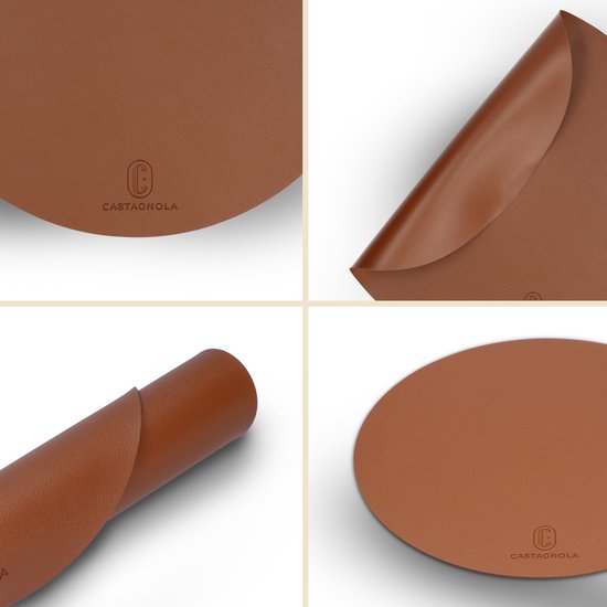 Castagnola Lederlook Placemats - Ronde Placemats - Antislip Placemat van Kunstleer - Waterafstotende Onderlegger - Onderzetter - 6 Stuks - Diameter 38 cm - Bruin