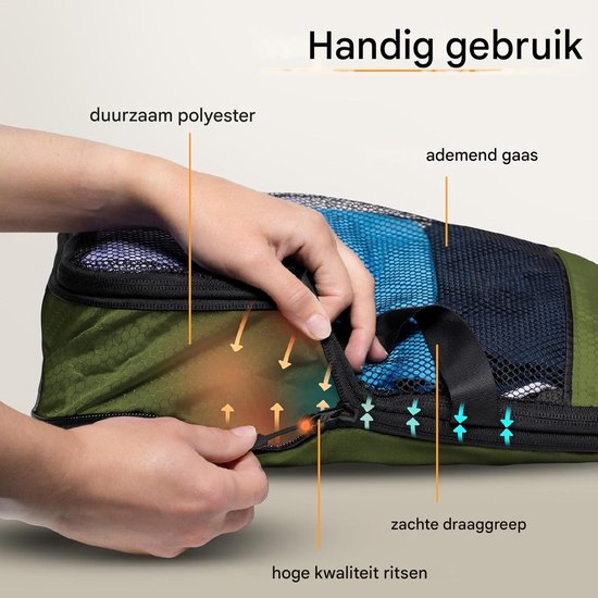 Packing Cubes met compressie voor koffer en rugzak incl. pakzak, Olive Odyssey - Groen