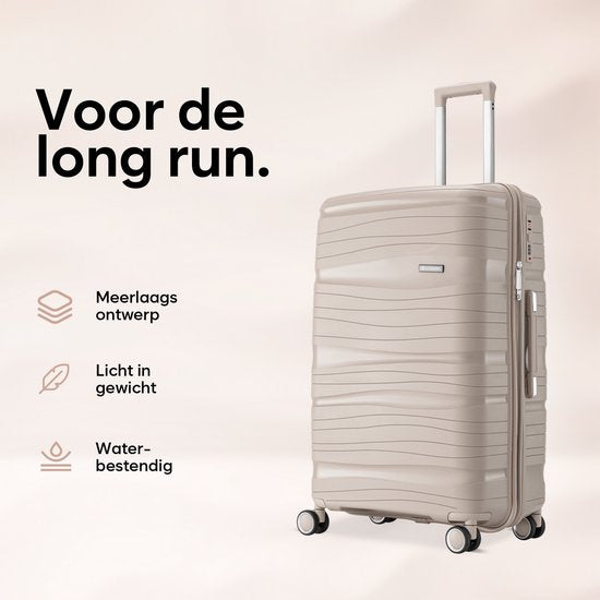SKYCASES Travel One – 24-inch Medium Reiskoffer – Cijferslot – 41x24x69 cm – 68L – Lichtgewicht, Waterdicht & Duurzaam – Beige
