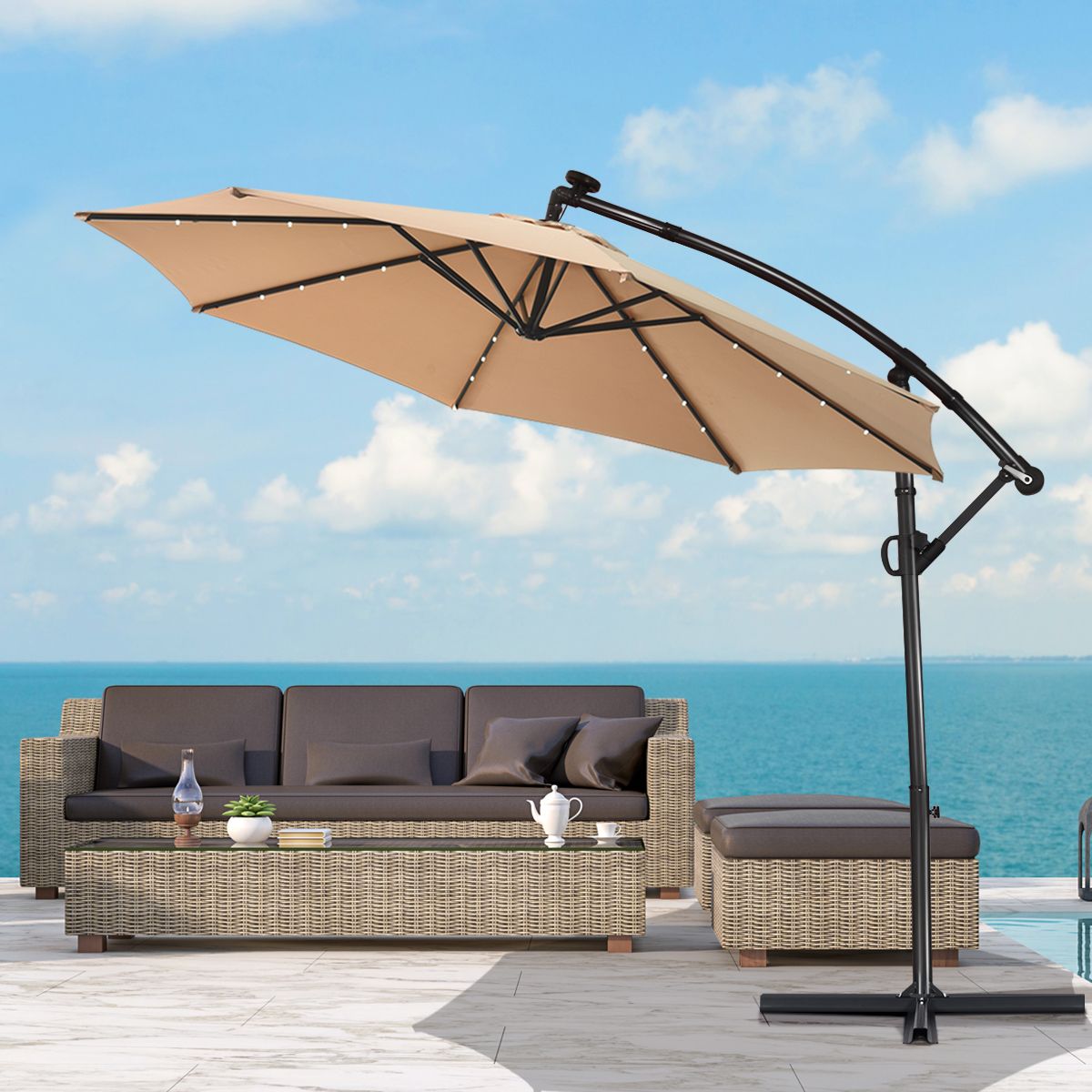 Coast Vrijstaande Parasol met LED-verlichting - 300 cm - Afstandsbediening op zonne-energie - Grijs