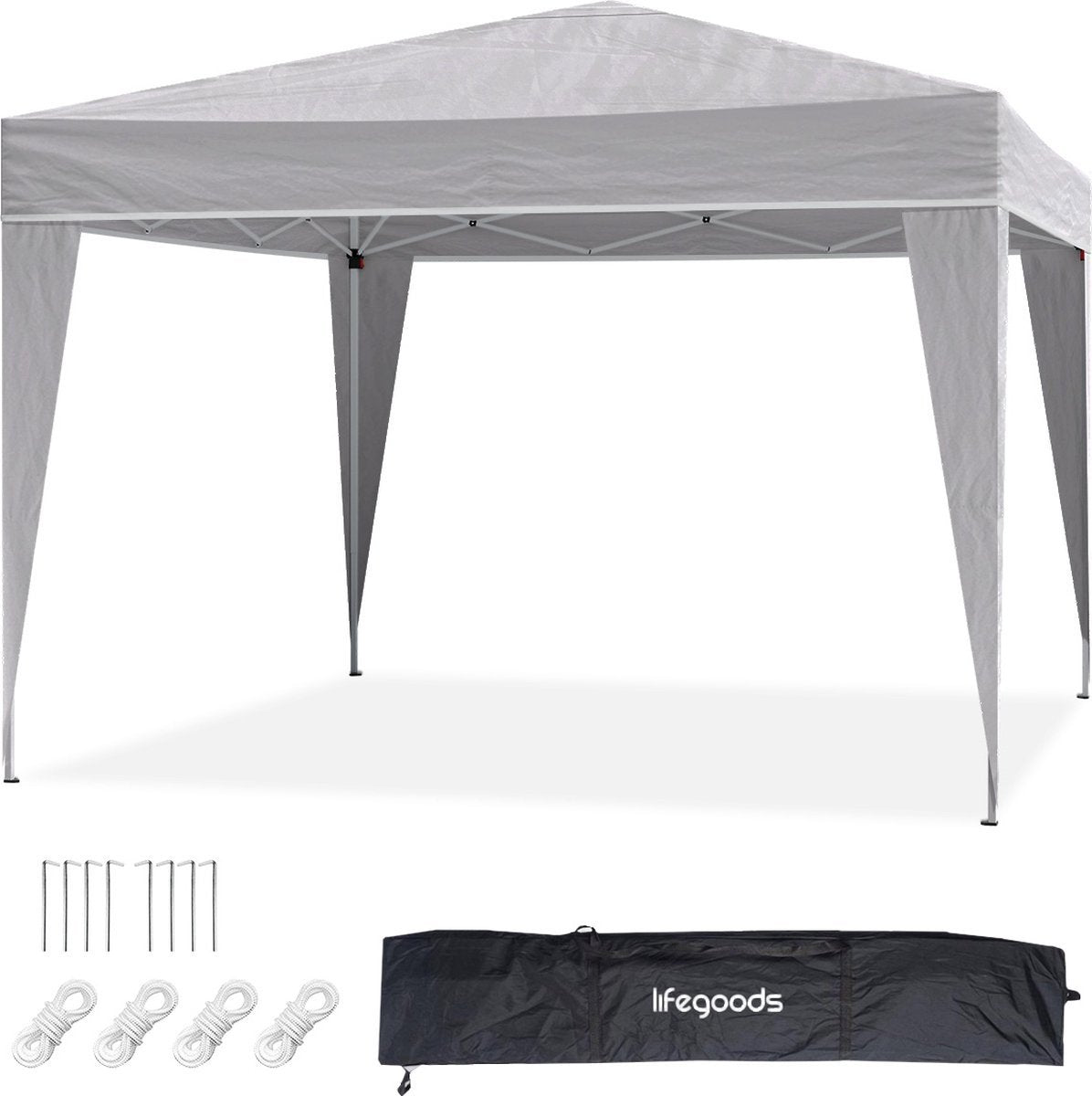 LifeGoods Partytent - Paviljoen - EasyUp - Opvouwbaar - Waterdicht - Met Draagtas - 300 x 300 cm - Grijs