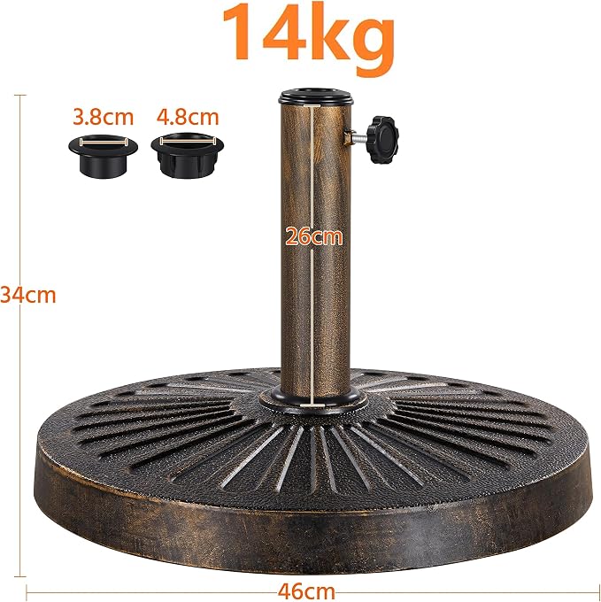 Yaheetech Parasolvoet 46 x 46 cm – Voor Parasolstangen Ø 3,8 & 4,8 cm – Weerbestendig