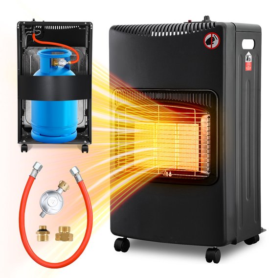 Gasverwarming 4,2 KW gaskachel opvouwbare gaskachel inclusief oververhittingsbeveiliging en kantelbeveiliging, piëzo-ontsteker, 306 g/h gasverbruik