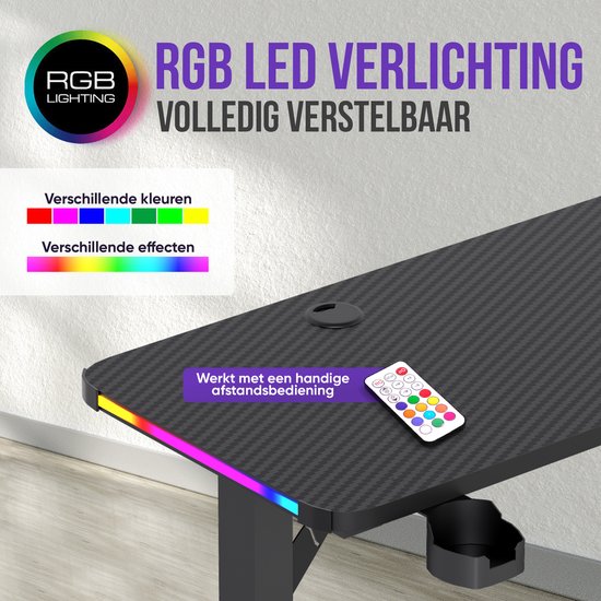Avalo Gaming Bureau - 160x100x75 CM - L Vormig Hoekbureau - Game Desk Met LED Verlichting - Tafel - Zwart - Hoek Rechts