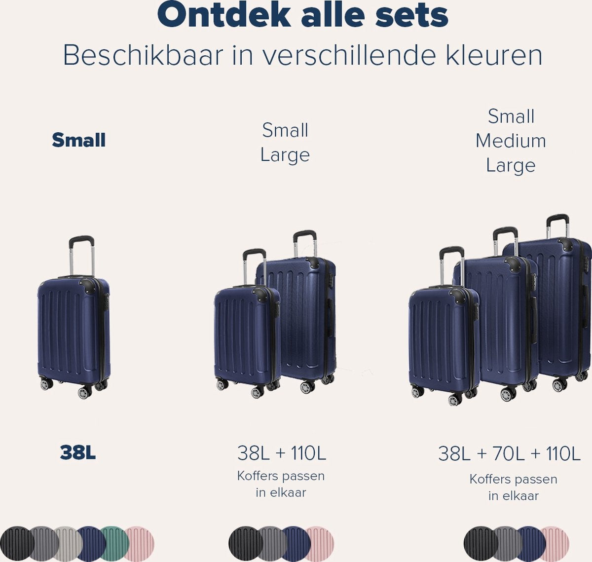 TRVLMORE Handbagage Koffer met Wielen - Cijferslot - 54x36x20cm - 38L - Donkerblauw