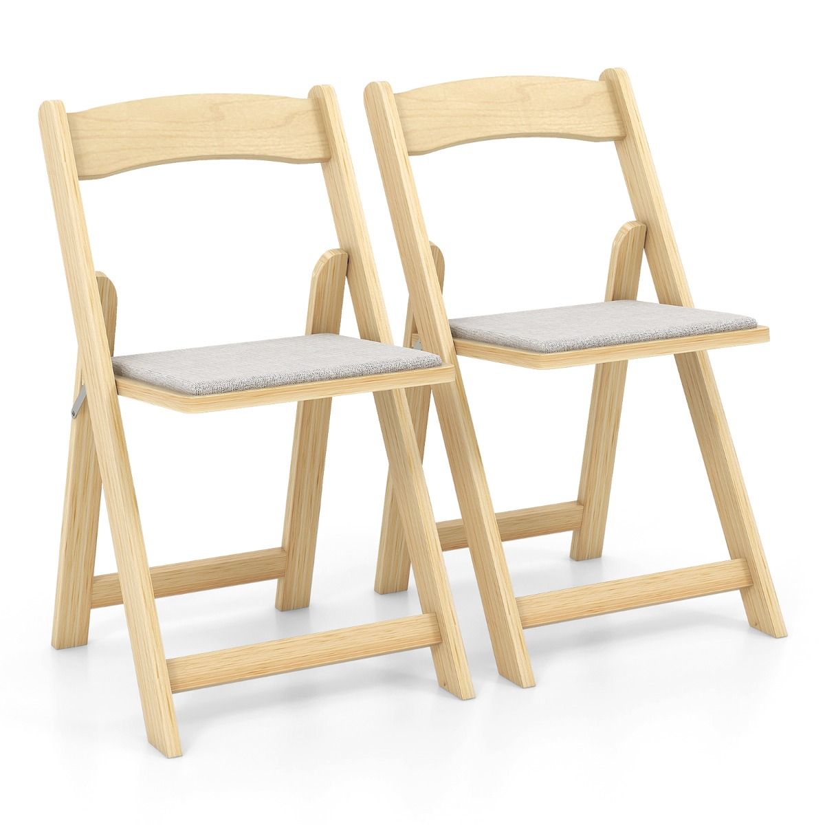Coast Set van 2 Opvouwbare Eetkamerstoelen – 44x47x77 cm – Natuurkleur – Met Rubberhouten Poten en Gevoerde Zitting