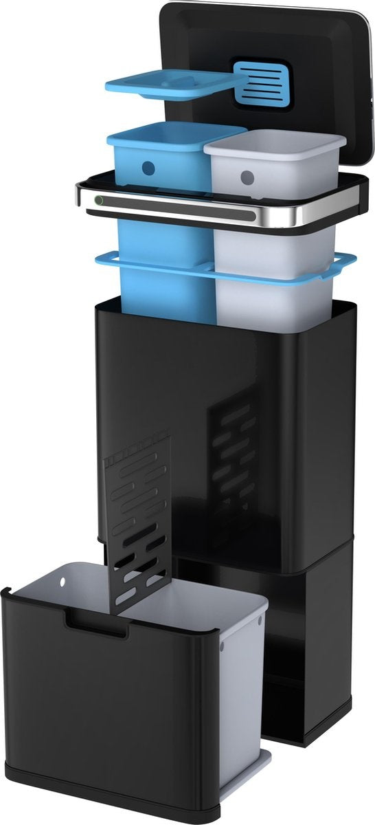 StangVollby Halden Prullenbak met Sensor - 60 Liter - 4 Compartimenten - Soft Close - Zwart