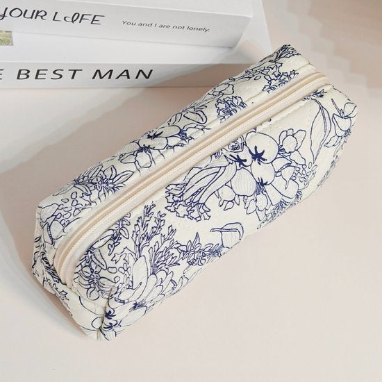 SC Travel Essentials - 3-delige Make-up Tas Set - Eco-vriendelijk Katoen - Gewatteerde Gebloemde Organizers - Ruim, Duurzaam en Ideaal voor Reizen