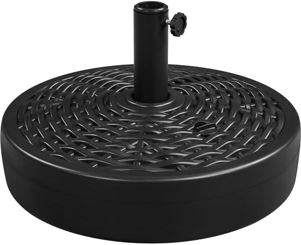 Yaheetech parasolvoet in rotanlook, vulbaar met water of zand – geschikt voor parasolstokken van Ø 38/48 mm – Ø 50 x 30 cm – zwart