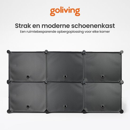 Goliving Opvouwbare Opbergkast - 24 Paar - 92 x 82 cm - Schoenenkast - Schoenenrek met Deuren - Schoenenbank - Zwart